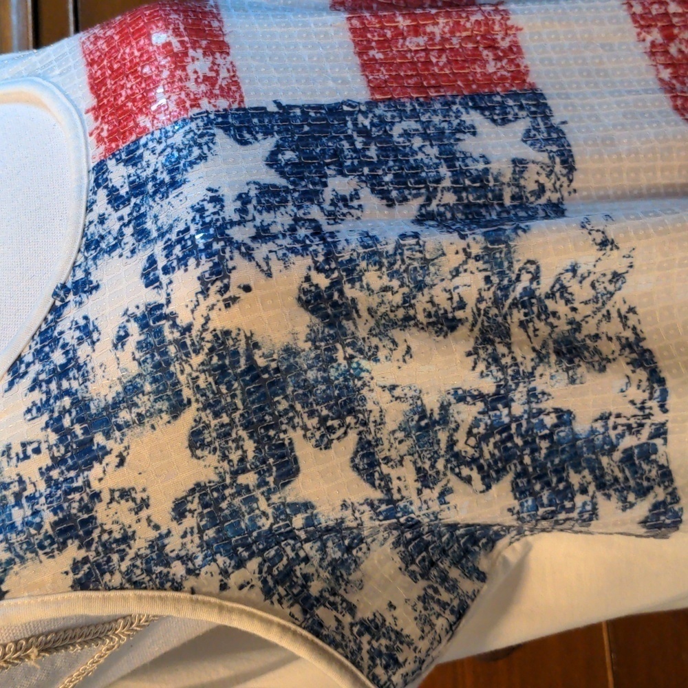 AMERICAN FLAG Sequin red white & blue festival tank 1X USA 4th Of July - Picture 8 of 13